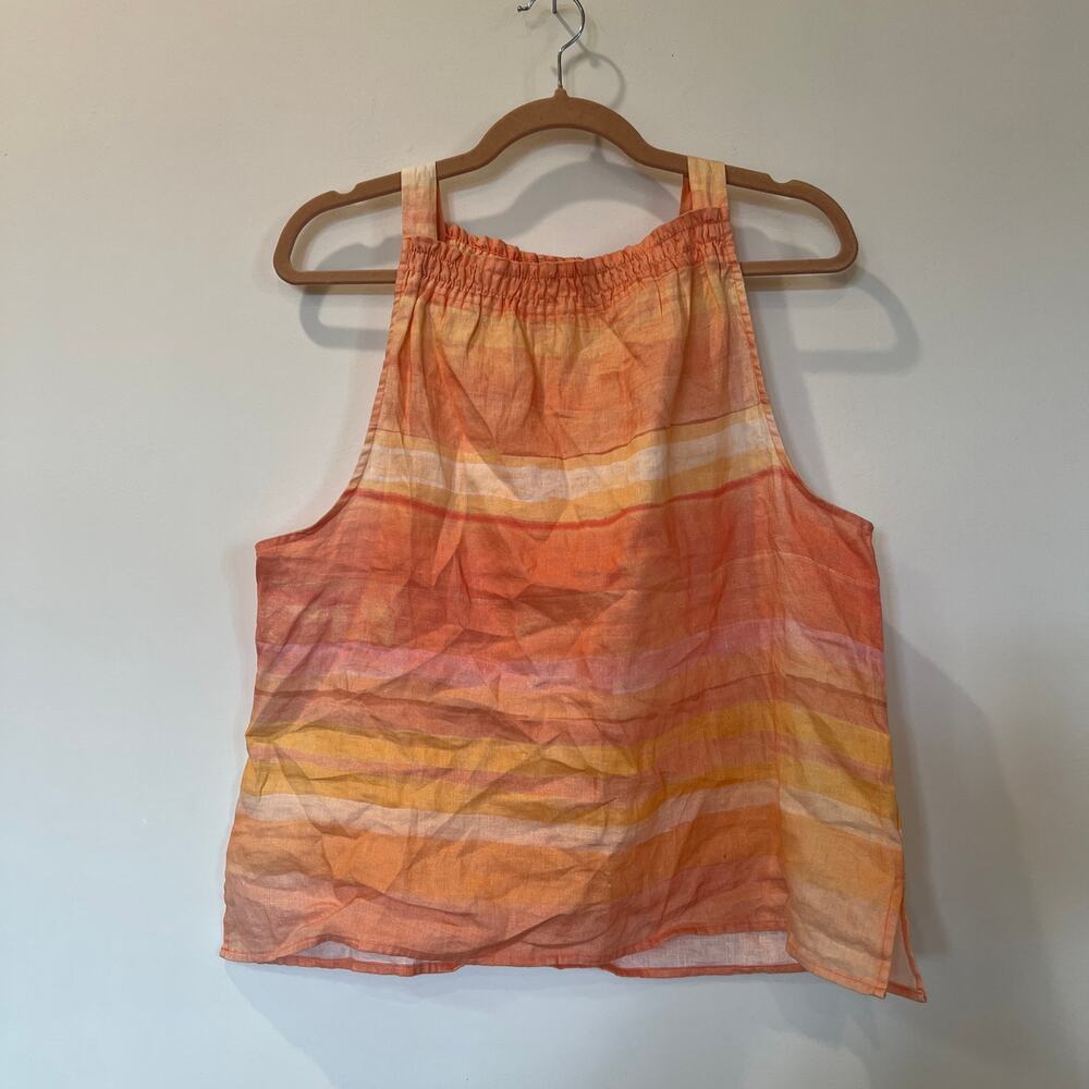 Bella Dahl 100% linen tank top orange ombré sunset linen square neck cottage